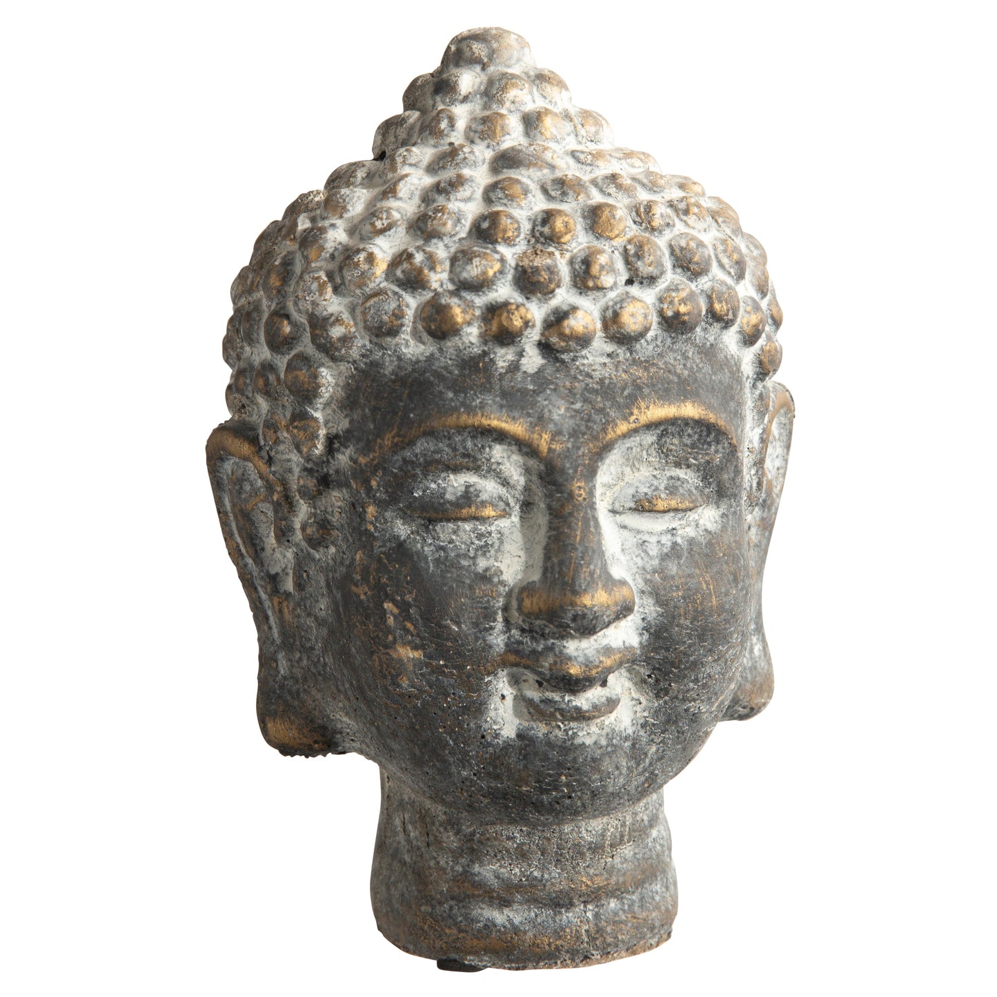 Coral Cement Buddha Head Figurine with Round Ushnisha Head