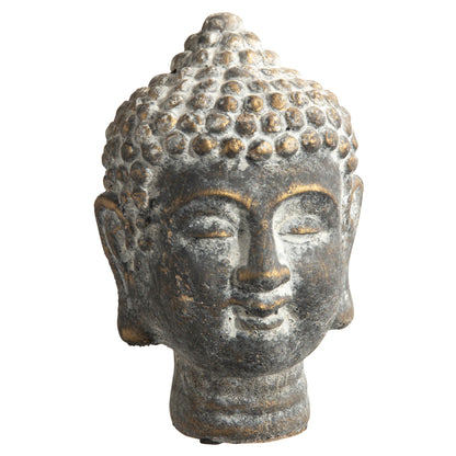 Coral Cement Buddha Head Figurine with Round Ushnisha Head