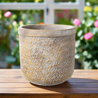 Zinnia Cement Basket Weave Round Pot
