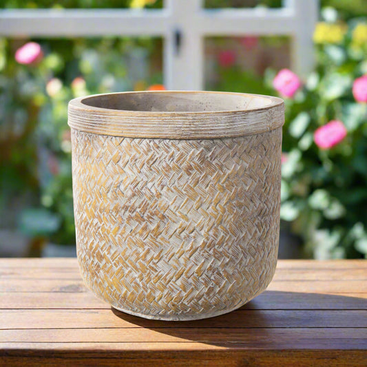 Zinnia Cement Basket Weave Round Pot