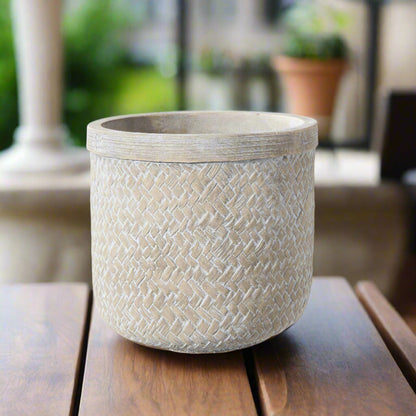 Zinnia Cement Basket Weave Round Pot