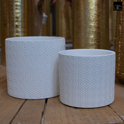 Hexille Embossed Wave Ceramic Pots (Set of 2)