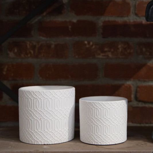 Sylas Embossed Lattice Design Ceramic Planters (Set of 3)
