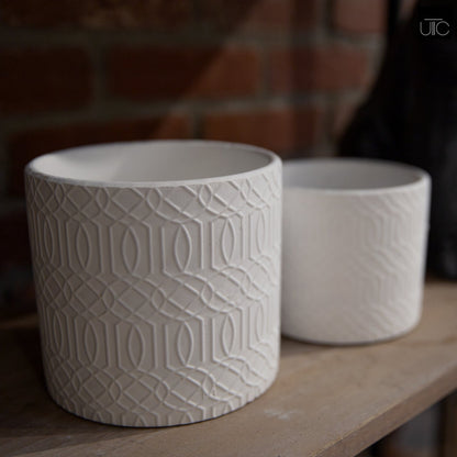 Sylas Embossed Lattice Design Ceramic Planters (Set of 3)