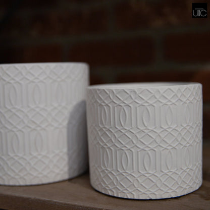 Sylas Embossed Lattice Design Ceramic Planters (Set of 3)