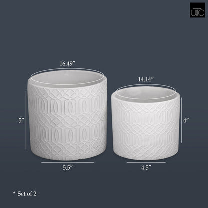 Sylas Embossed Lattice Design Ceramic Planters (Set of 3)