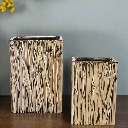 Giselle Golden Rectangular Abstract Vase (Set of 2)
