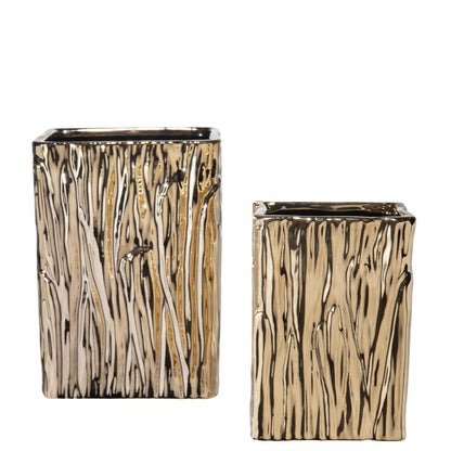 Giselle Golden Rectangular Abstract Vase (Set of 2)