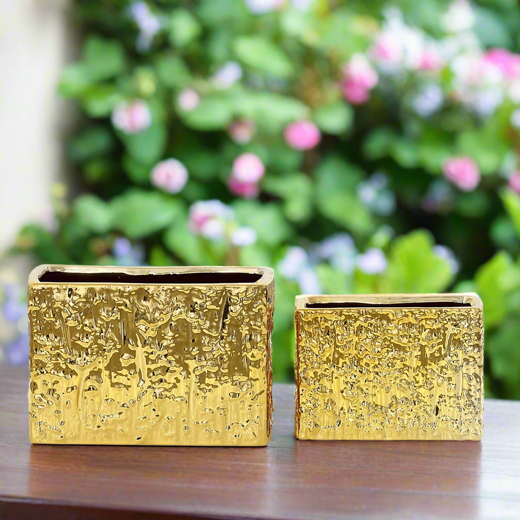 Zerin Golden Abstract Rectangular Vase