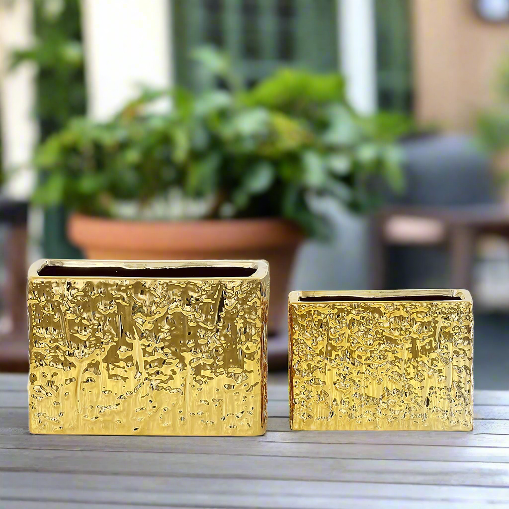 Zerin Golden Abstract Rectangular Vase