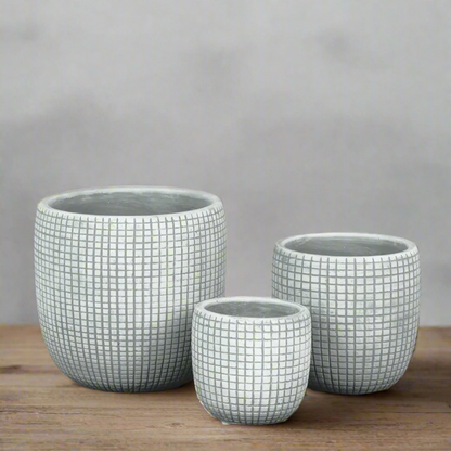 Lazare Etched Lattice Cement Pot Set (Set of 3)