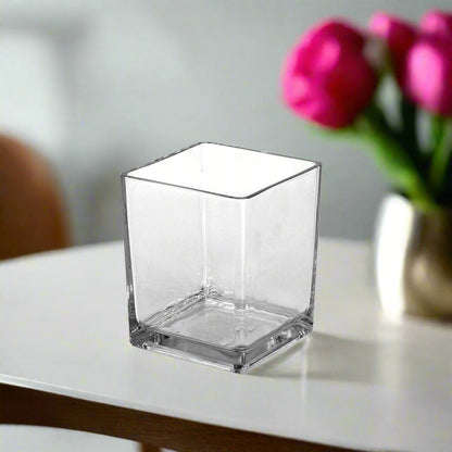 Lizze Clear Glass Cube Vase-Urban Trends Collection-Clear-Urban Trends Collection