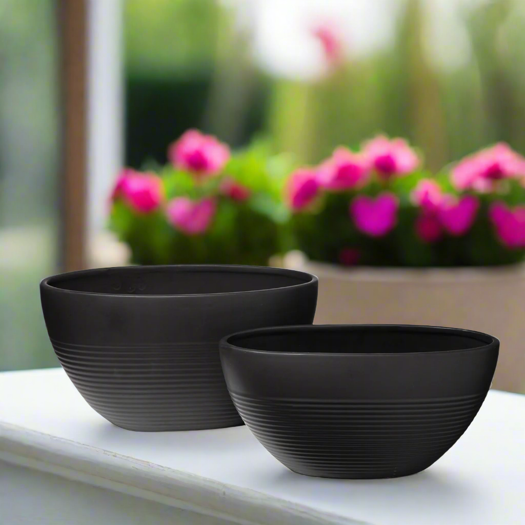 Mavero Embossed Stripe Oval Planter Set (Set of 2)