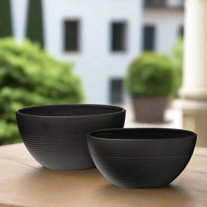 Mavero Embossed Stripe Oval Planter Set (Set of 2)