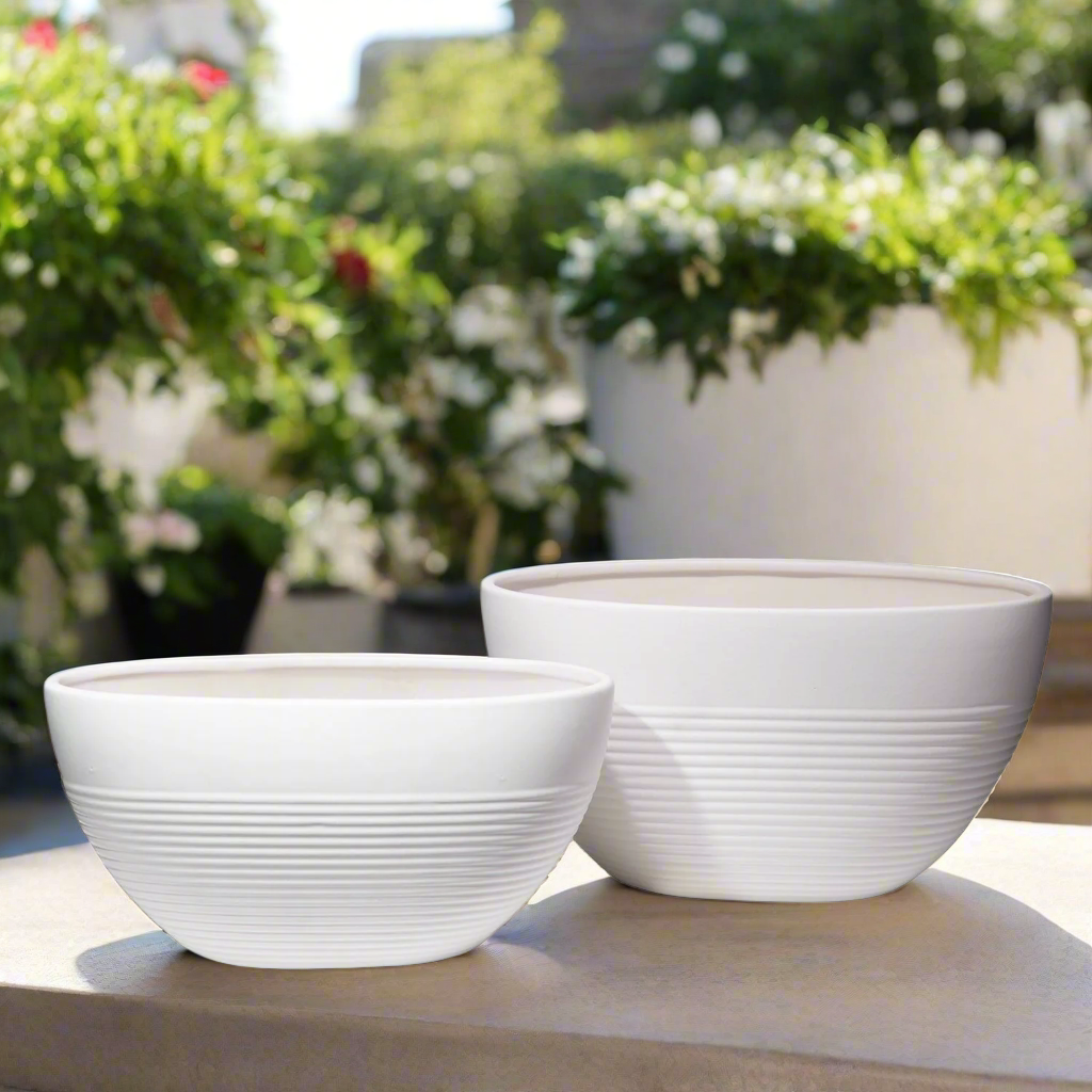 Mavero Embossed Stripe Oval Planter Set (Set of 2)