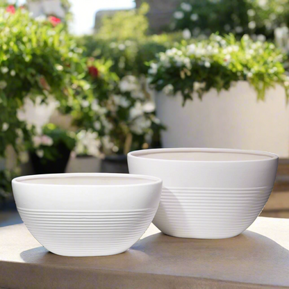 Mavero Embossed Stripe Oval Planter Set (Set of 2)