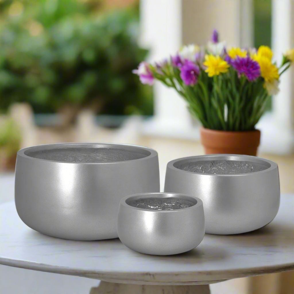 Nadene Silver Fiberclay Planter Set (Set of 3)