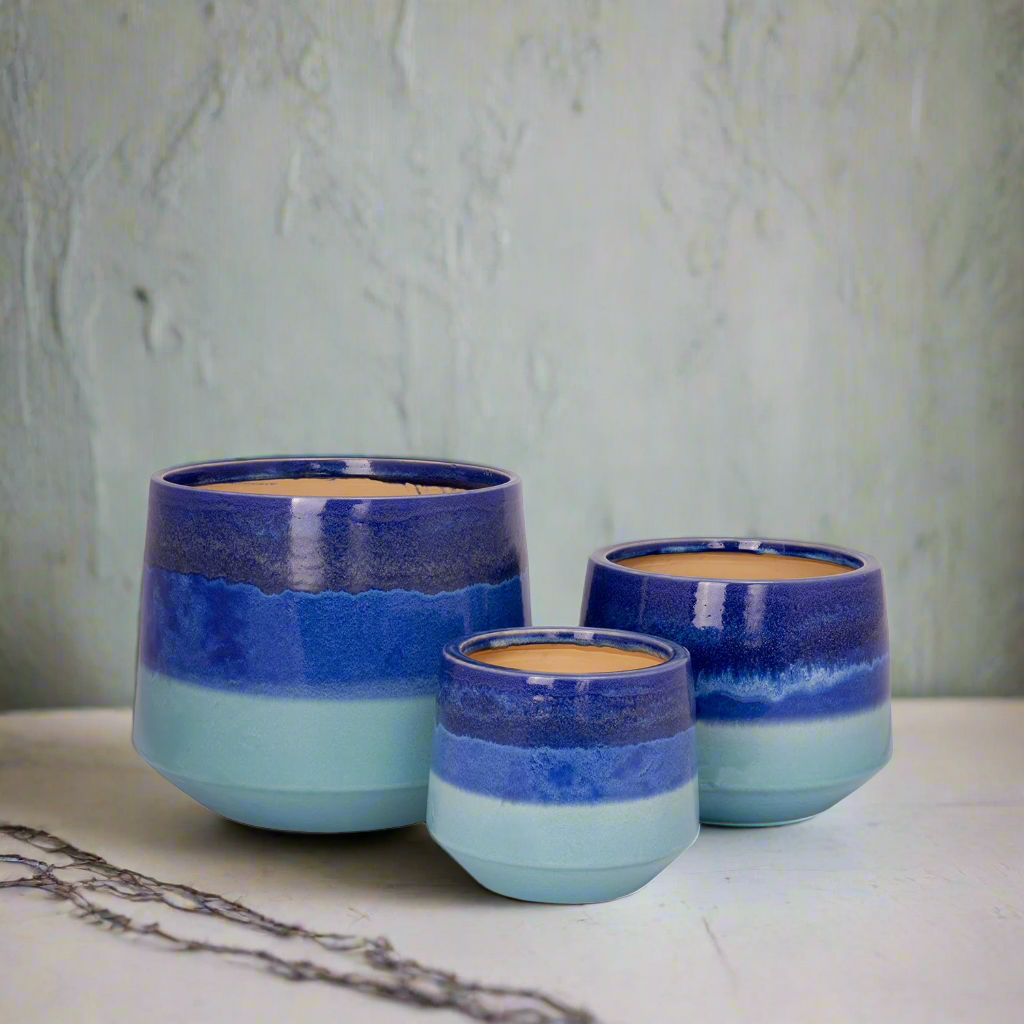 Kassel Blue Ceramic Planter Set (Set of 3)