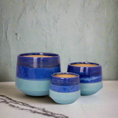 Kassel Blue Ceramic Planter Set (Set of 3)