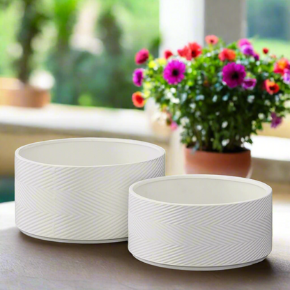 Petra Ceramic Round Wide Planter Set (Set of 2)