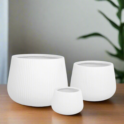 Olyssia Wide White Fiberclay Planters (Set of 3)