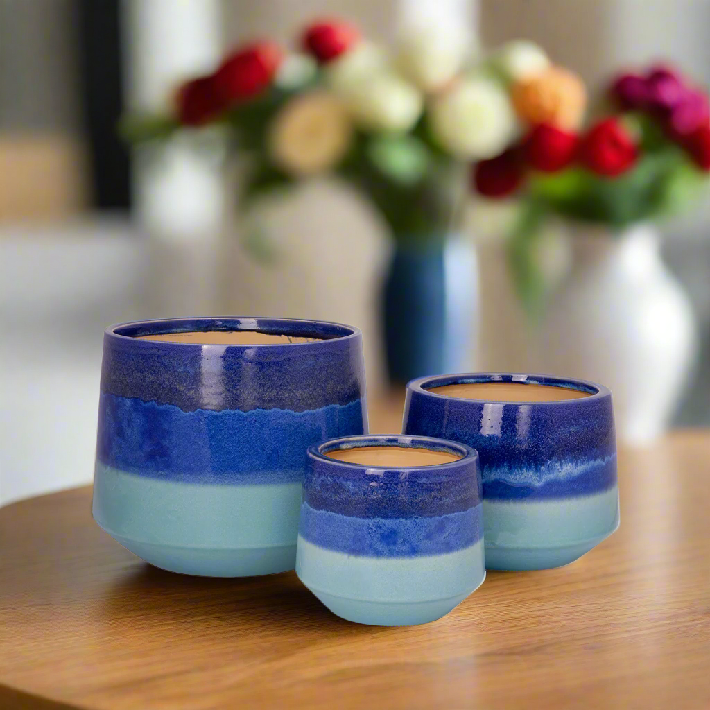 Kassel Blue Ceramic Planter Set (Set of 3)