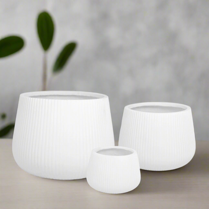 Olyssia Wide White Fiberclay Planters (Set of 3)