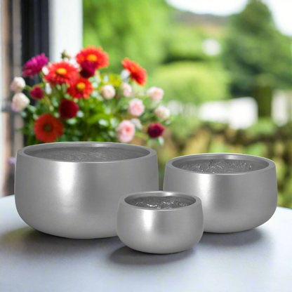 Nadene Silver Fiberclay Planter Set (Set of 3)