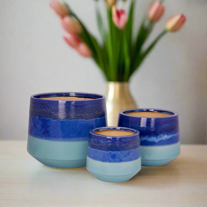 Kassel Blue Ceramic Planter Set (Set of 3)