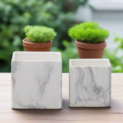 Marvello Black Marble Ceramic Square Pot (Set of 2)