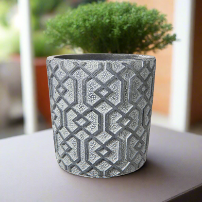 Vida Cement Embossed Round Pot