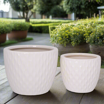 Beylin White Gloss Ceramic Planter Set (Set of 2)