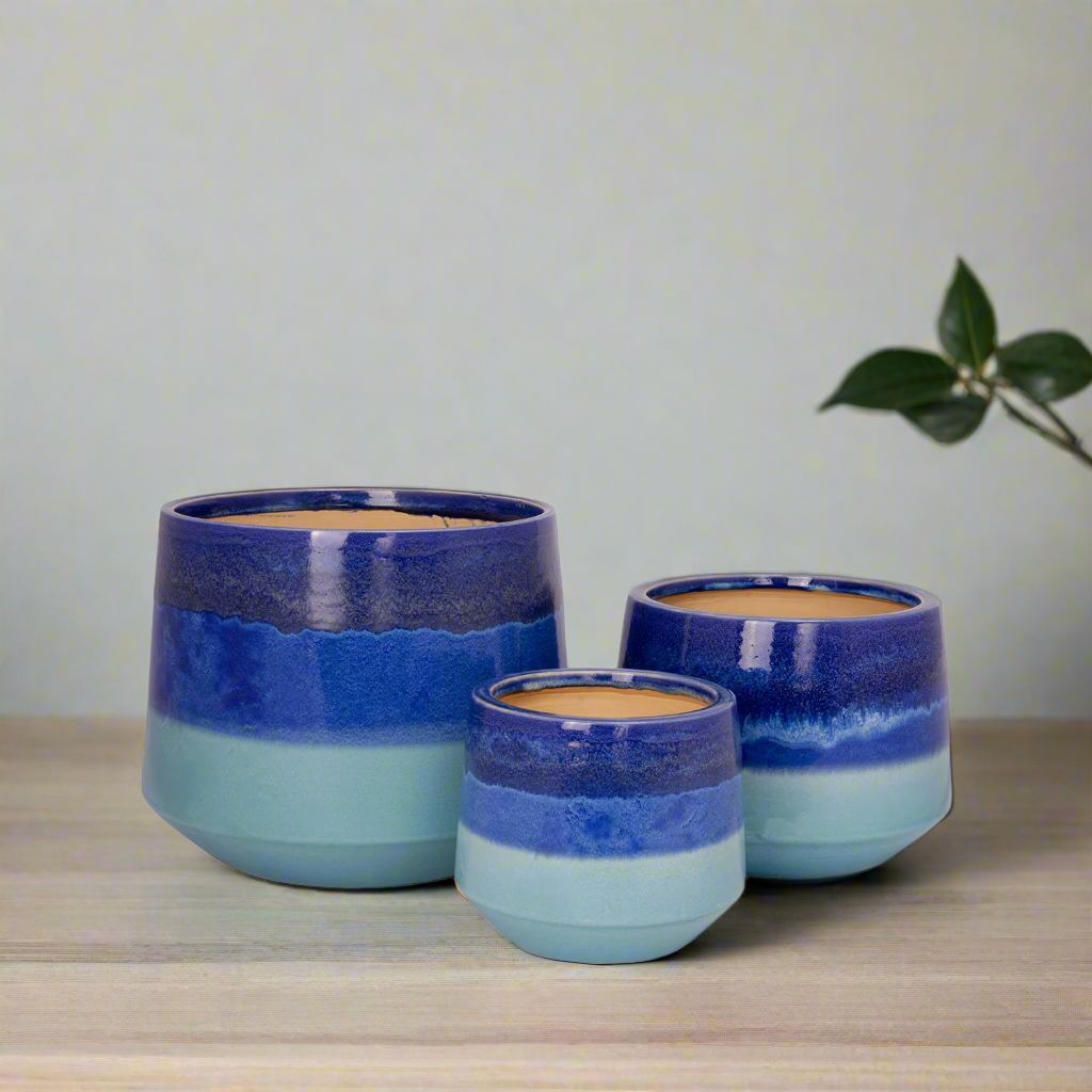Kassel Blue Ceramic Planter Set (Set of 3)