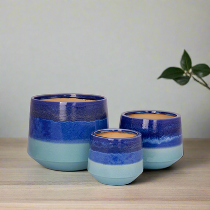Kassel Blue Ceramic Planter Set (Set of 3)