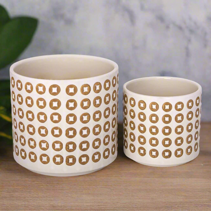 Faryn Bubble Line Ceramic Planter Set (Set of 2)