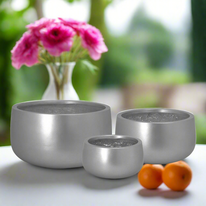 Nadene Silver Fiberclay Planter Set (Set of 3)