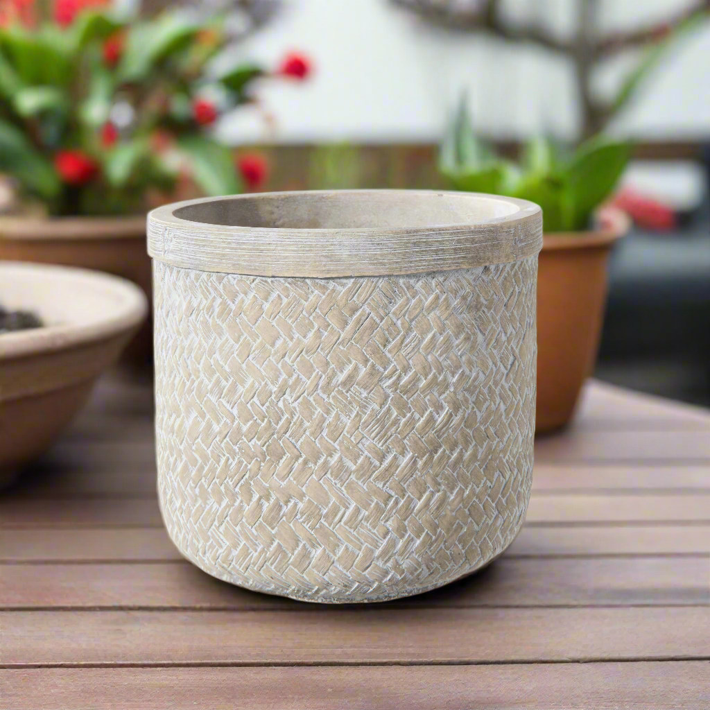 Zinnia Cement Basket Weave Round Pot