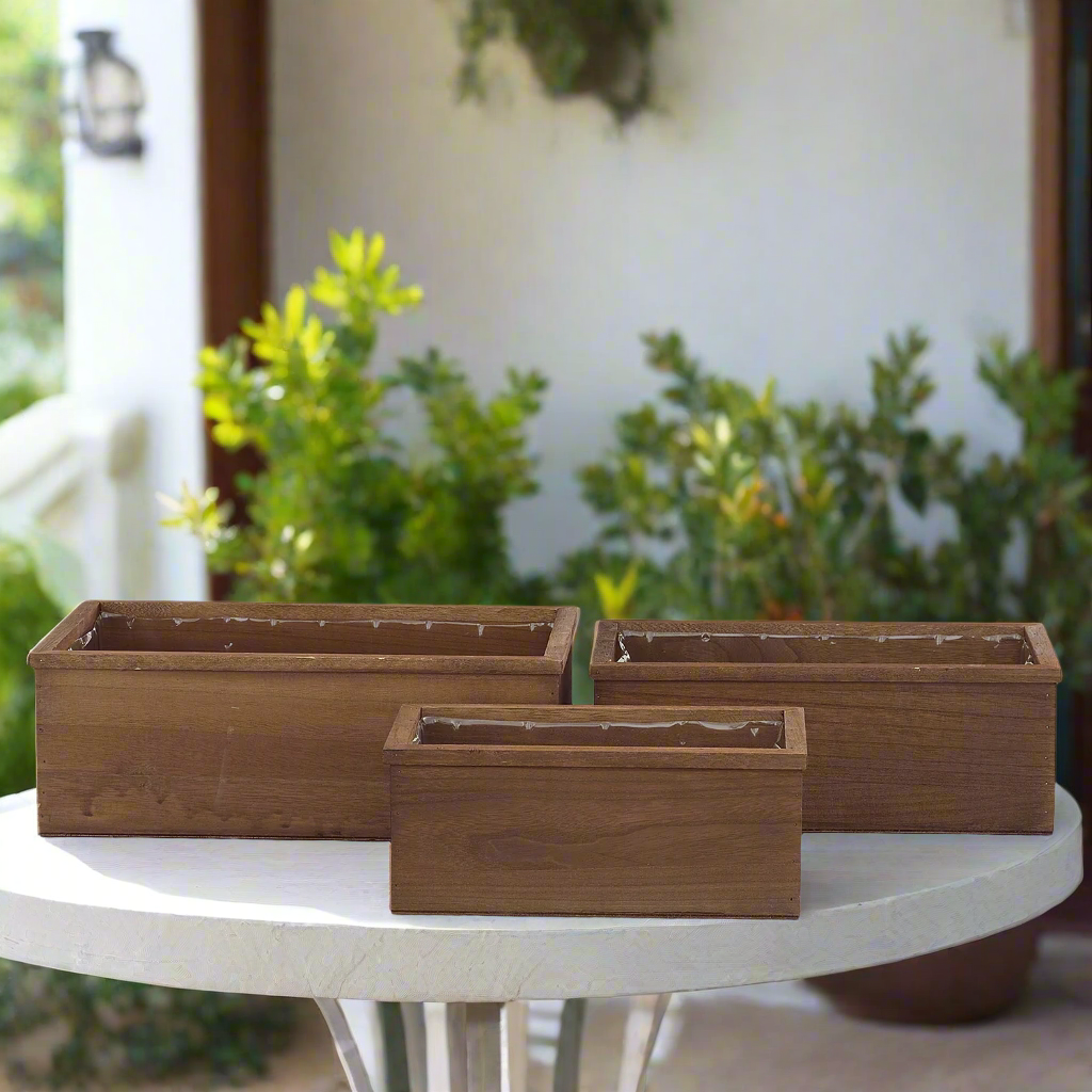 Elvian Wooden Rectangular Planter Set (Set of 3)