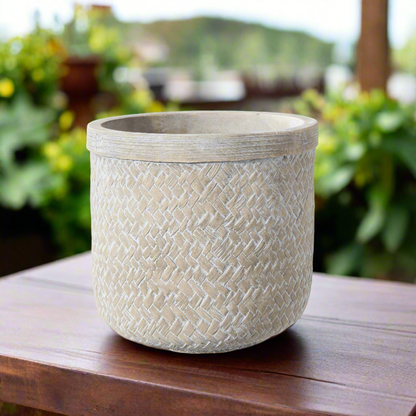 Zinnia Cement Basket Weave Round Pot