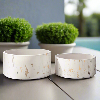 Veda Ceramic Low Round Planter Set (Set of 2)