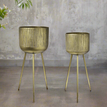 Prielle Metal Round Planter Set with Stand (Set of 2)