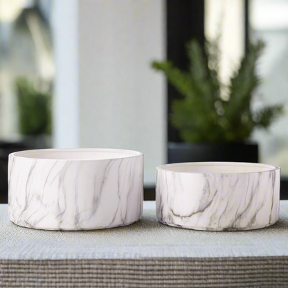 Veda Ceramic Low Round Planter Set (Set of 2)