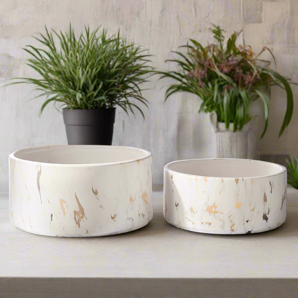 Veda Ceramic Low Round Planter Set (Set of 2)