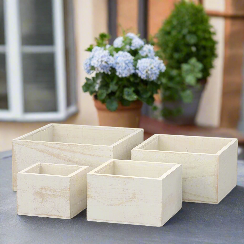 Liv Wooden Square Planter Set (Set of 4)