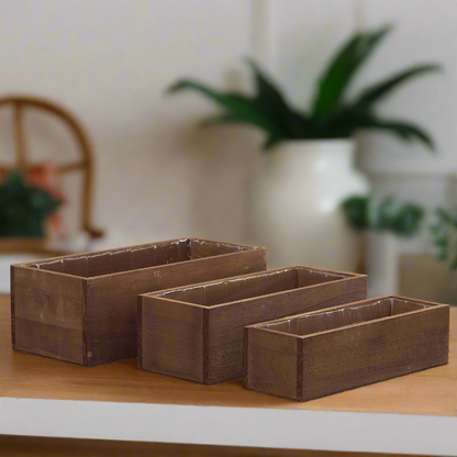 Linda Wooden Rectangular Planter Set (Set of 3)