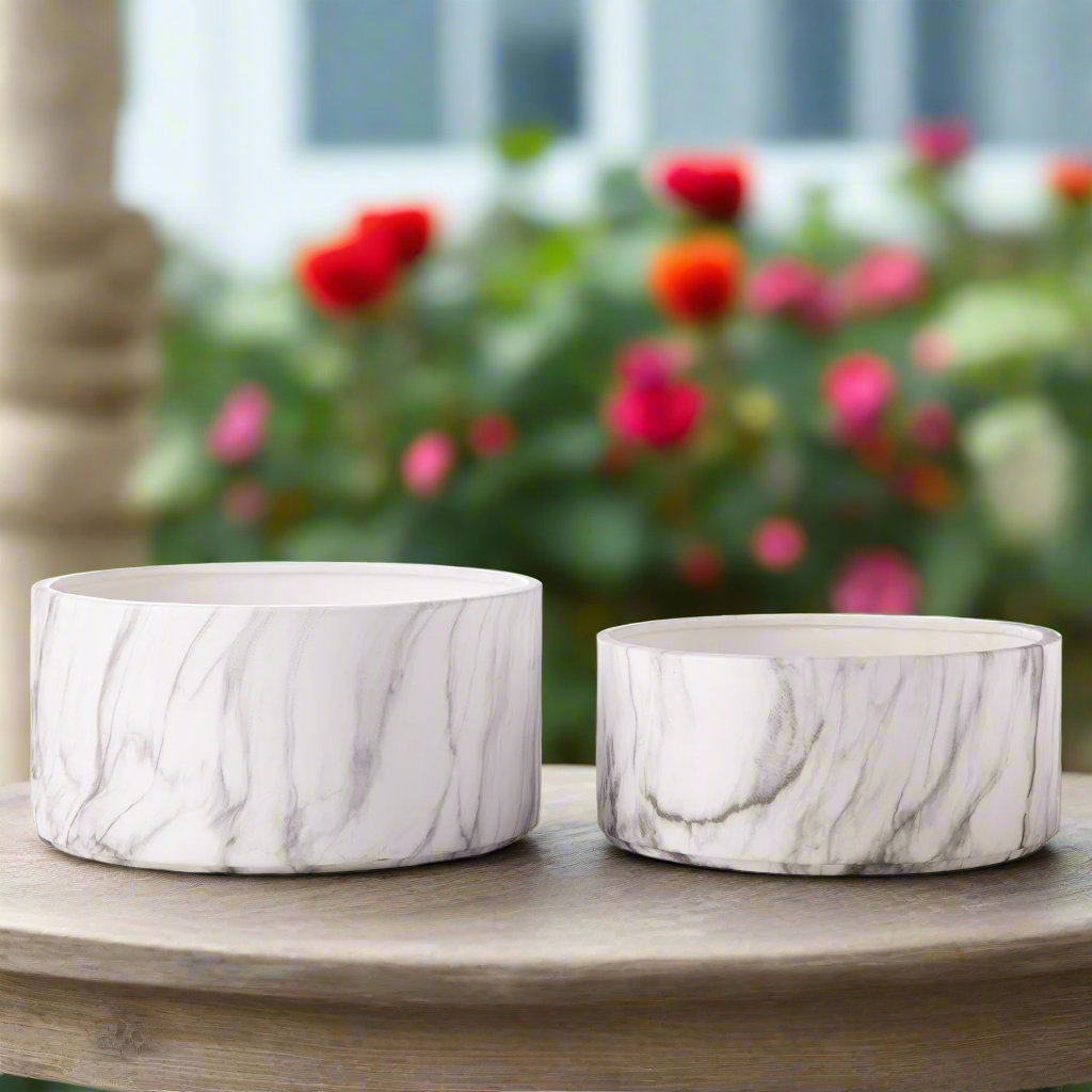 Veda Ceramic Low Round Planter Set (Set of 2)