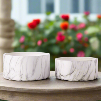 Veda Ceramic Low Round Planter Set (Set of 2)