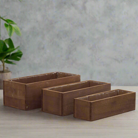 Linda Wooden Rectangular Planter Set (Set of 3)