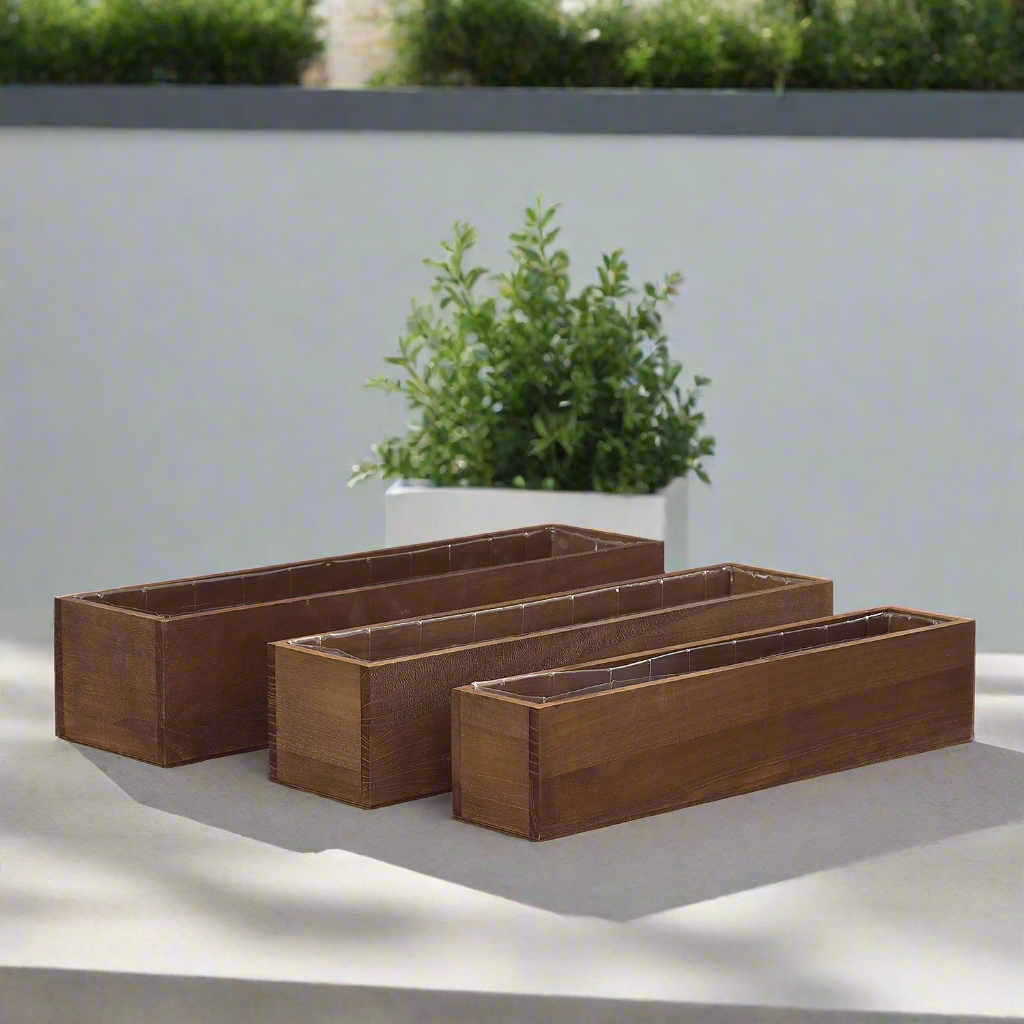 Soren Wooden Rectangular Planter Set (Set of 3)