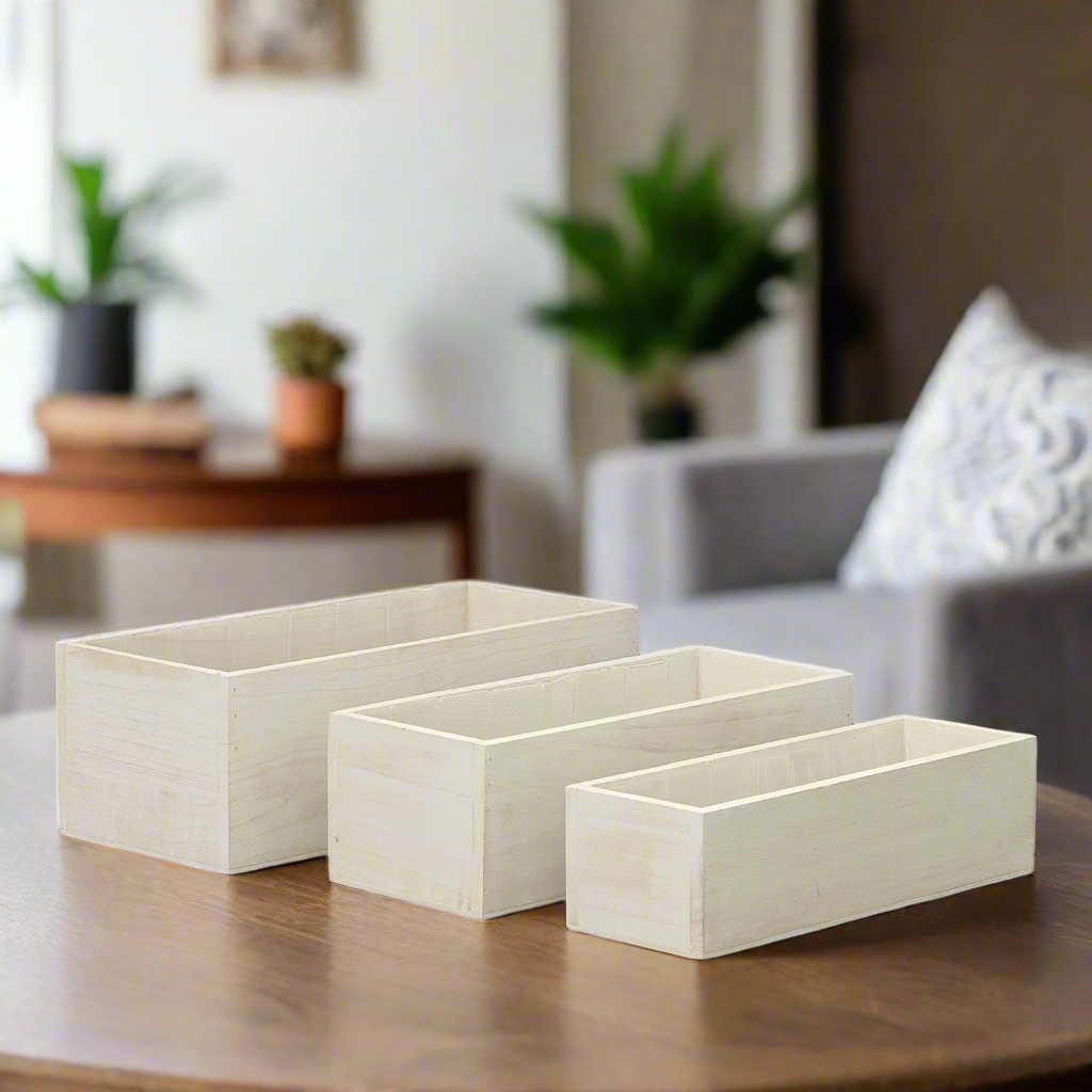 Linda Wooden Rectangular Planter Set (Set of 3)